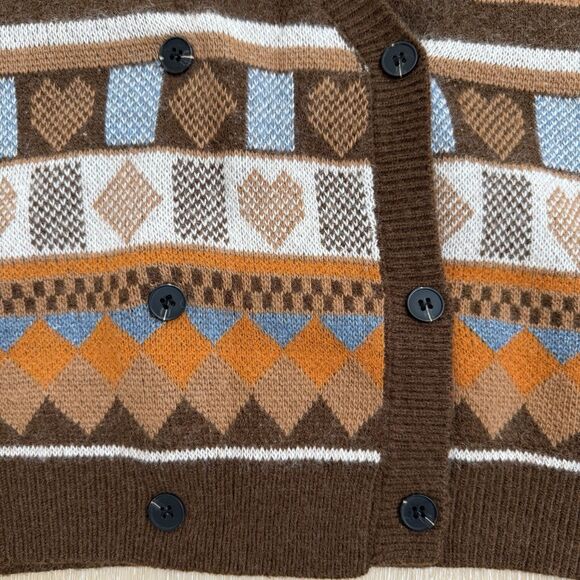 Double Breasted Grandpa Sweater Vest Sz M Button Up Fair Isle Cottage Shimmer - Picture 4 of 10